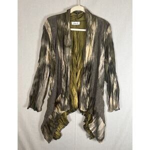 ANIA A Cardigan Open Front Large Asymmetrical Shark Bite Hem Crinkle Lagenlook